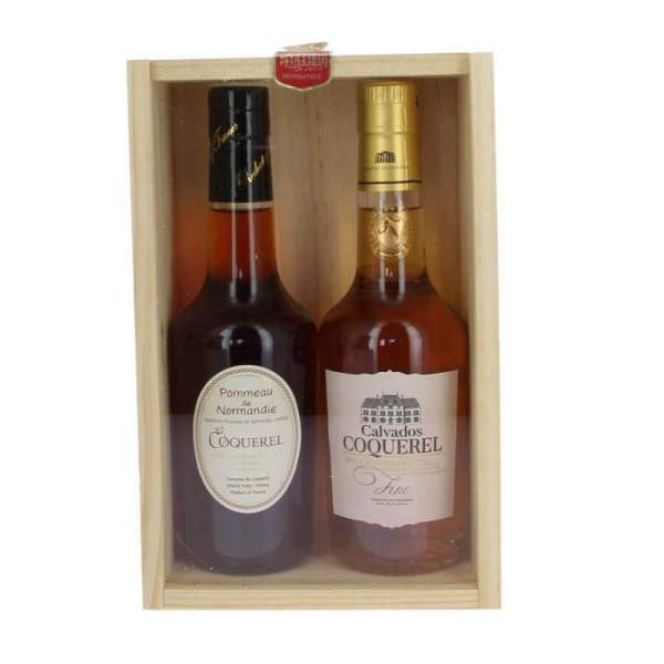Coffret bois Calvados fine et Pommeau de Normandie Coquerel