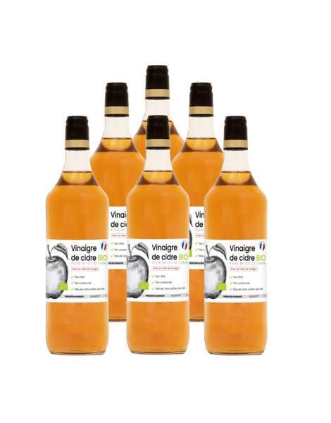 Lot de 6 vinaigres de cidre bio avec mère de vinaigre 1L