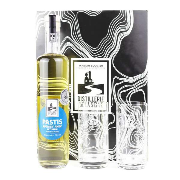 Coffret Pastis avec 2 verres La distillerie de la Seine 70cl 45%
